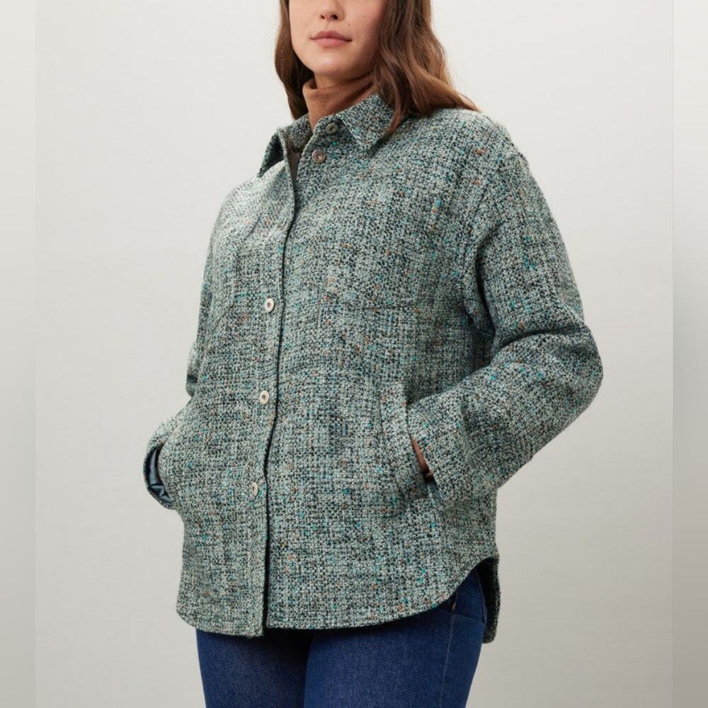 NWOT Derek Lam Collective Teal Tweed Button-Up Shacket